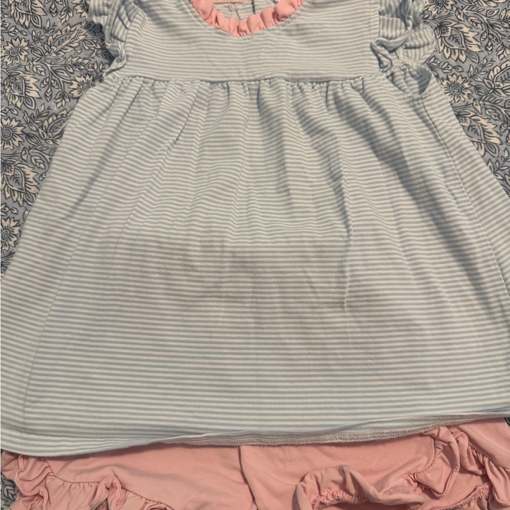 Stitchy Fish Striped Pink and White Kids Dress